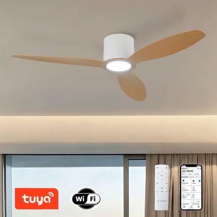 ZEVENTI - LED-dimmbar takfläkt VENTORA LED/24W/230V 3000/4000/6000K Wi-Fi Tuya vit/ek + fjärrkontroll
