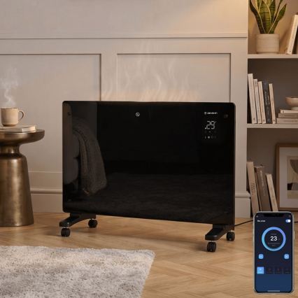 ZEVENTI - Smart väggmonterad elektrisk direktvärmare/konvektor med LCD-display 1000/2000W/230V Wi-Fi svart