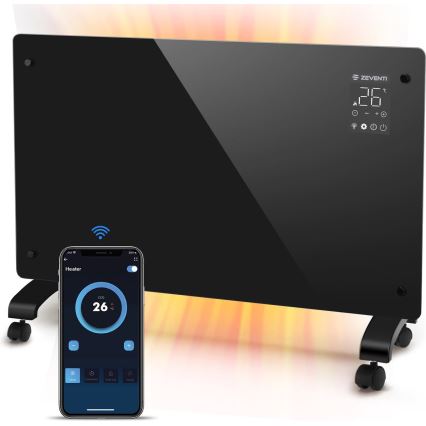 ZEVENTI - Smart väggmonterad elektrisk direktvärmare/konvektor med LCD-display 1000/2000W/230V Wi-Fi svart