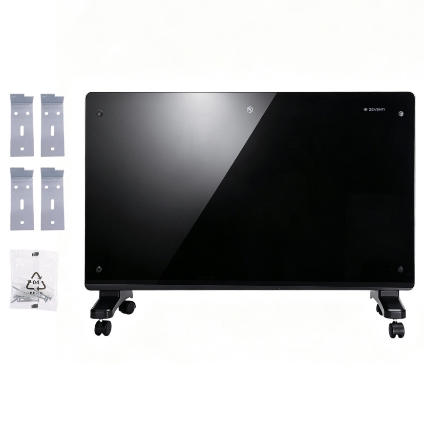 ZEVENTI - Smart väggmonterad elektrisk direktvärmare/konvektor med LCD-display 1000/2000W/230V Wi-Fi svart