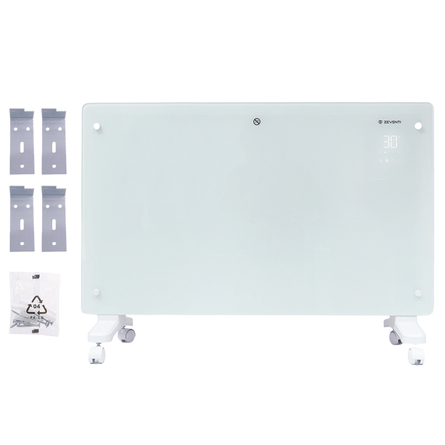 ZEVENTI - Smart väggmonterad elektrisk direktverkande värmare/konvektor med LCD-display 1000/2000W/230V Wi-Fi vit