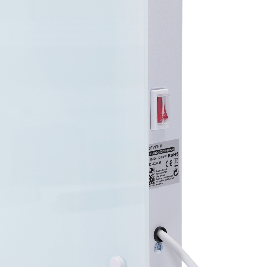 ZEVENTI - Smart väggmonterad elektrisk direktverkande värmare/konvektor med LCD-display 1000/2000W/230V Wi-Fi vit