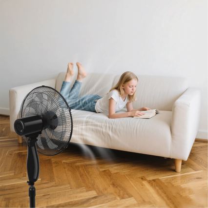 ZEVENTI - Golvfläkt FLOW 55 W/230 V, 130 cm, svart + fjärrkontroll