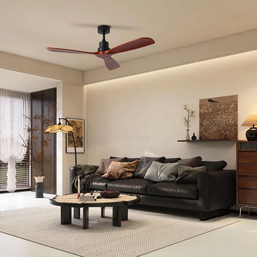 ZEVENTI - Takfläkt LIONI Wi‑Fi Tuya svart/ek + fjärrkontroll