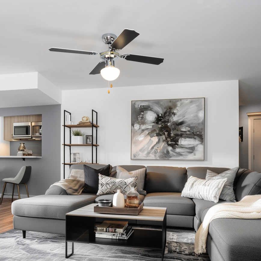 ZEVENTI - Takfläkt NAVAGIO 1xE27/60W/230V svart/vit