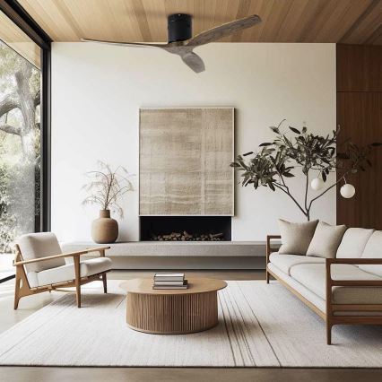 ZEVENTI - Takfläkt SPELLO Wi-Fi Tuya svart/ek + fjärrkontroll