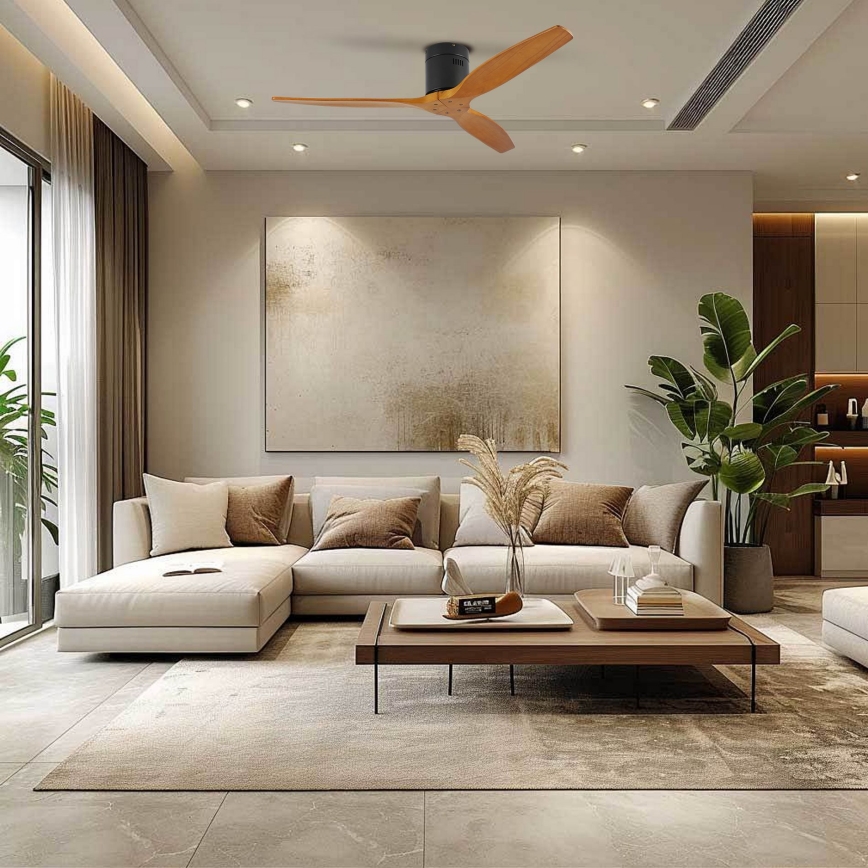 ZEVENTI - Takfläkt SPELLO Wi‑Fi Tuya svart/ek + fjärrkontroll