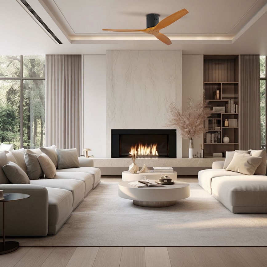 ZEVENTI - Takfläkt SPELLO Wi‑Fi Tuya svart/ek + fjärrkontroll