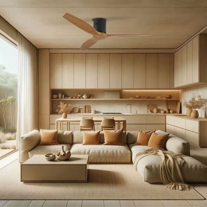 ZEVENTI - Takfläkt SPELLO Wi‑Fi Tuya svart/ek + fjärrkontroll