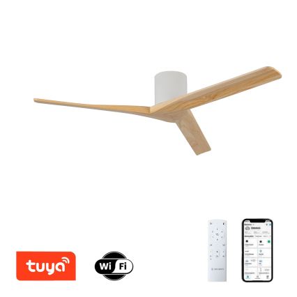 ZEVENTI - Takfläkt VELLON Wi‑Fi Tuya vit/paulowniaträ + fjärrkontroll