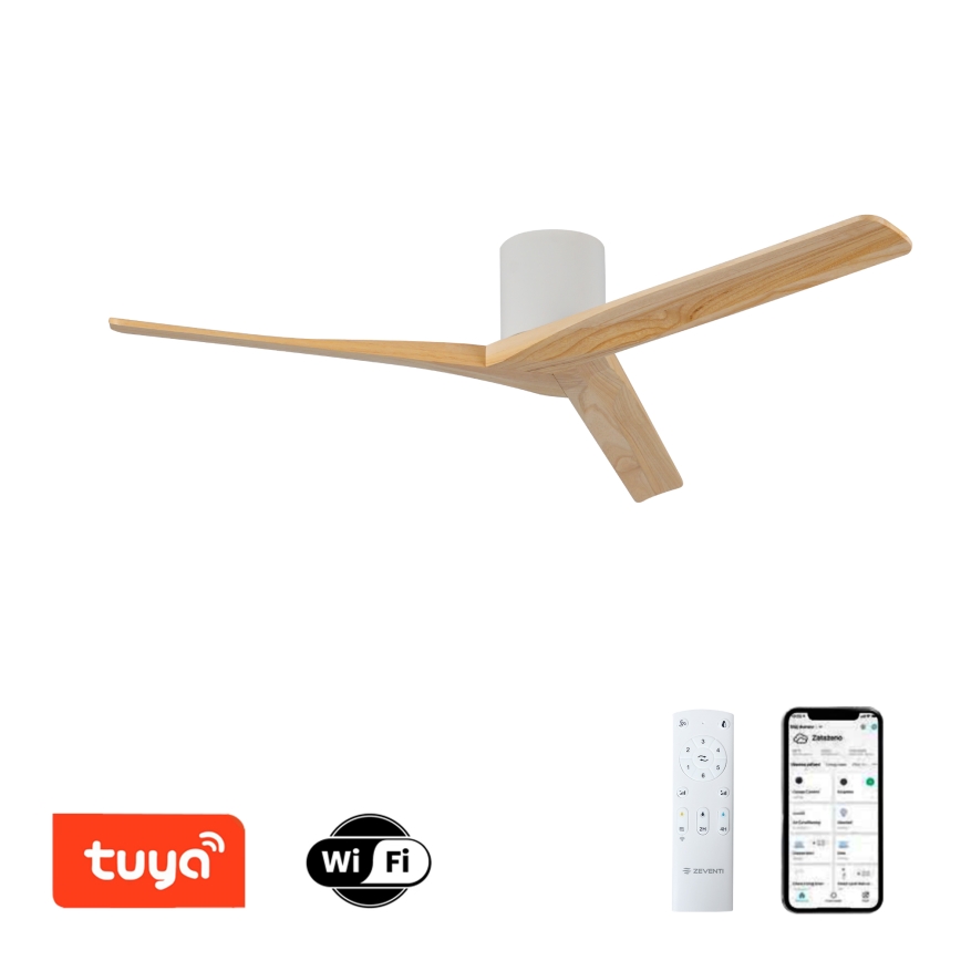 ZEVENTI - Takfläkt VELLON Wi‑Fi Tuya vit/paulowniaträ + fjärrkontroll