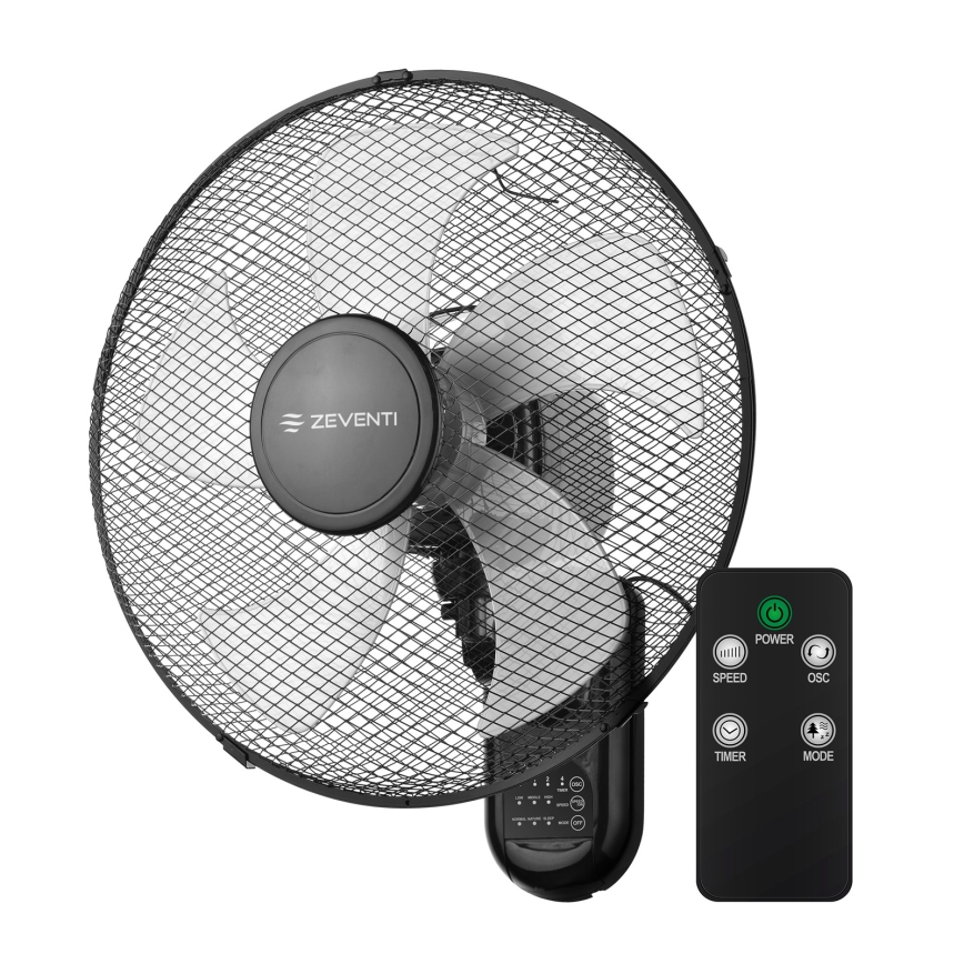ZEVENTI - Väggmonterad fläkt FANNY 45W/230V Ø 41 cm svart + fjärrkontroll