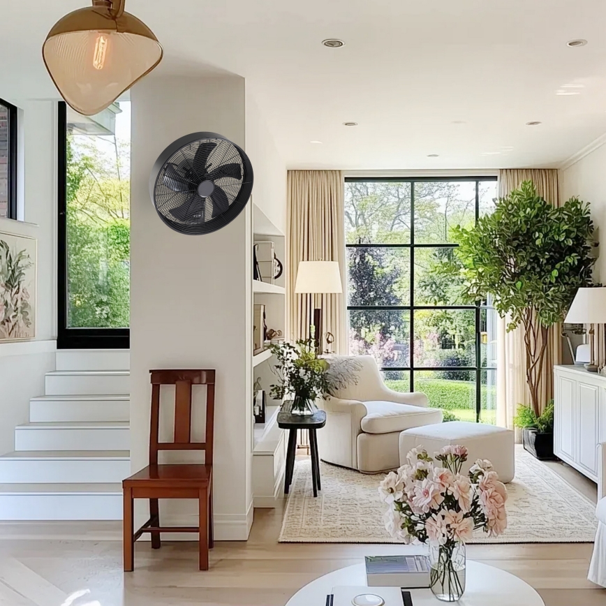 ZEVENTI - Väggfläkt FANNY 50W/230V Ø 45 cm svart + fjärrkontroll