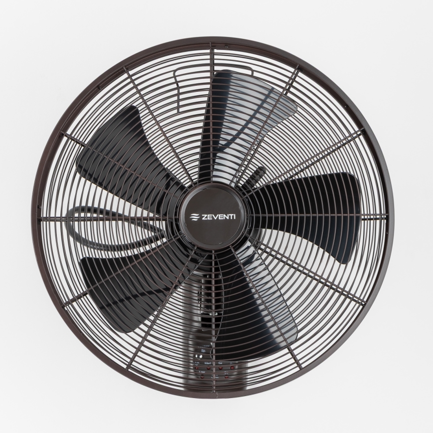 ZEVENTI - Väggmonterad fläkt FREEZE 50W/230V Ø 45 cm svart/brun + fjärrkontroll