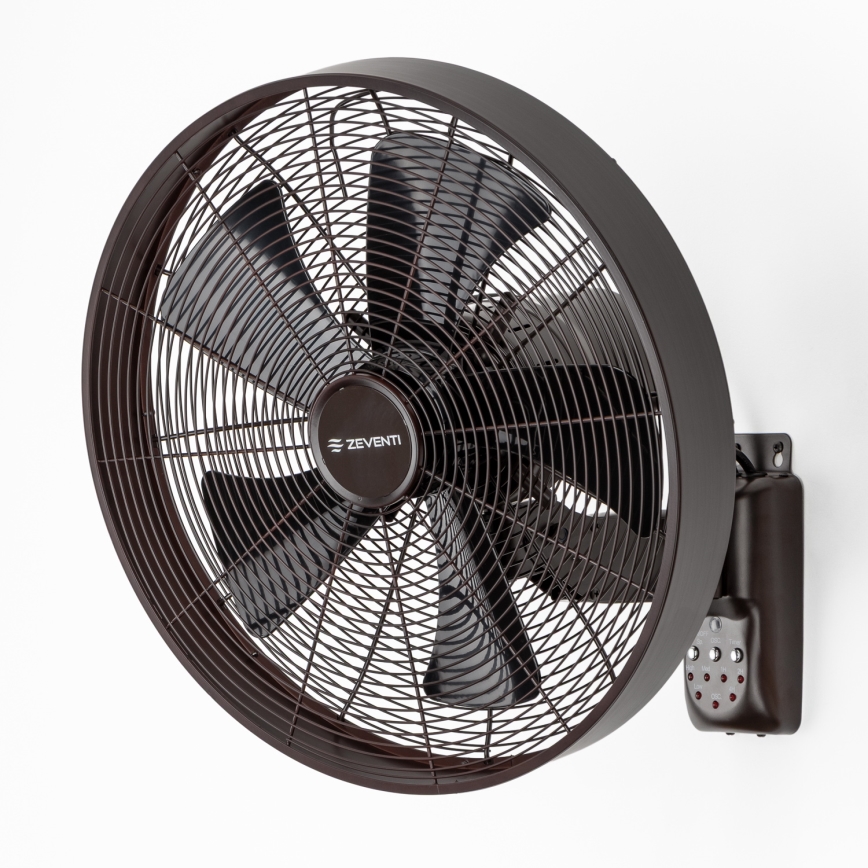 ZEVENTI - Väggmonterad fläkt FREEZE 50W/230V Ø 45 cm svart/brun + fjärrkontroll