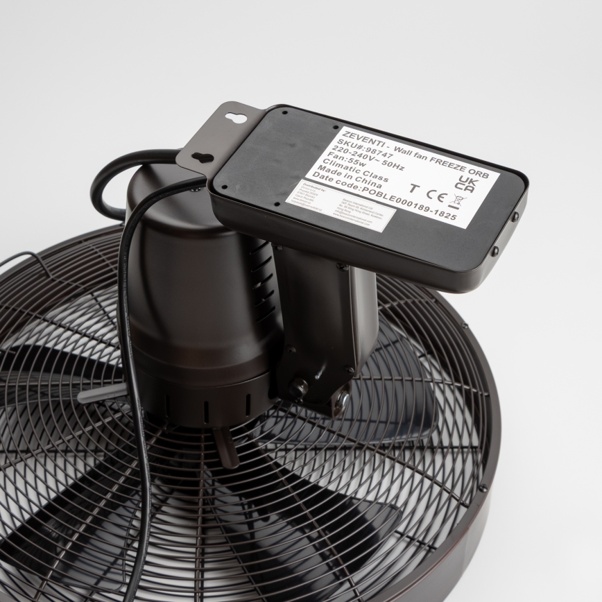 ZEVENTI - Väggmonterad fläkt FREEZE 50W/230V Ø 45 cm svart/brun + fjärrkontroll