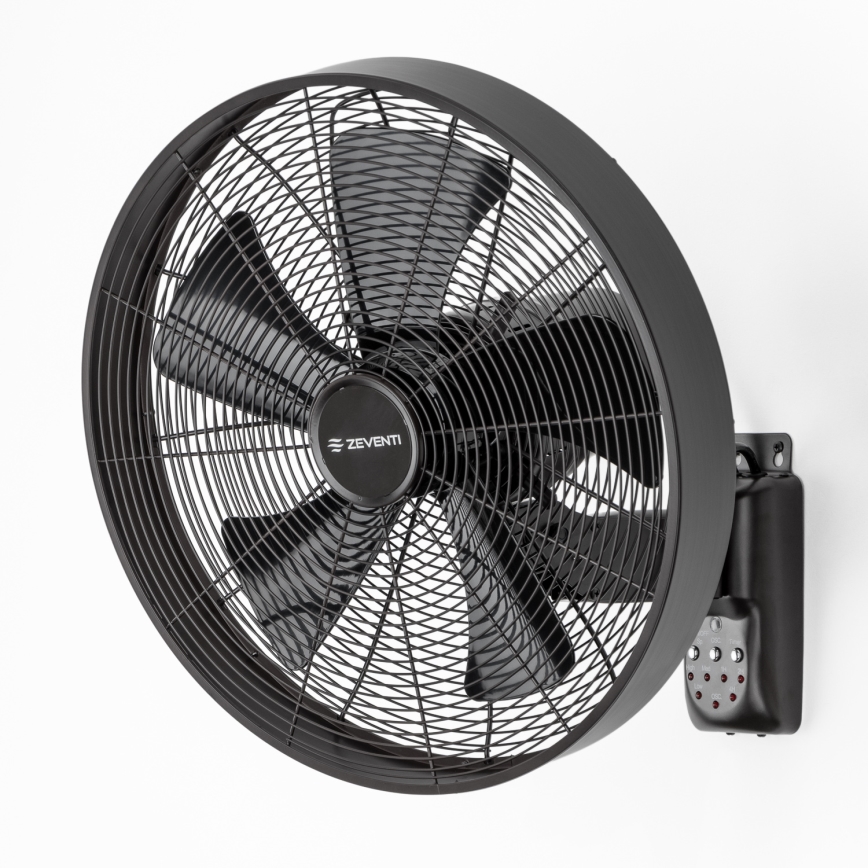 ZEVENTI - Väggmonterad fläkt FREEZE 50W/230V Ø 45 cm svart + fjärrkontroll