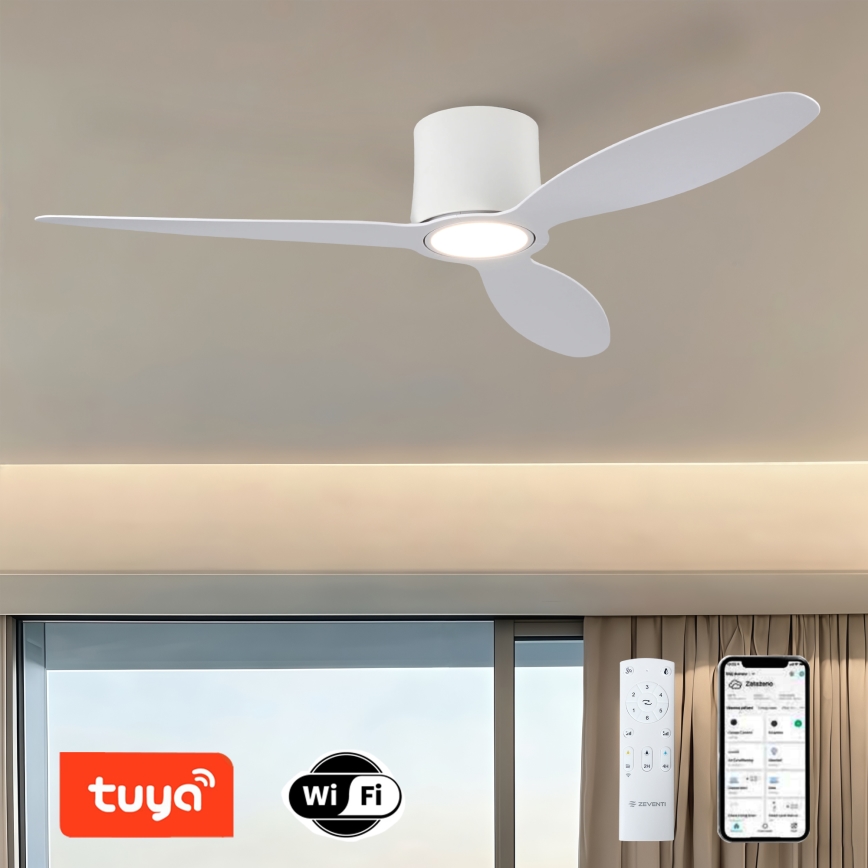 ZEVENTI - LED dimmbar takfläkt VENTORA LED/24W/230V 3000/4000/6000K Wi-Fi Tuya vit + fjärrkontroll