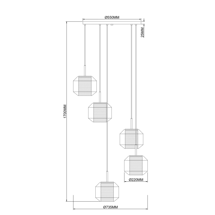Zuma Line - Taklampa på vajer 5xE27/25W/230V Ø 73 cm guld/svart