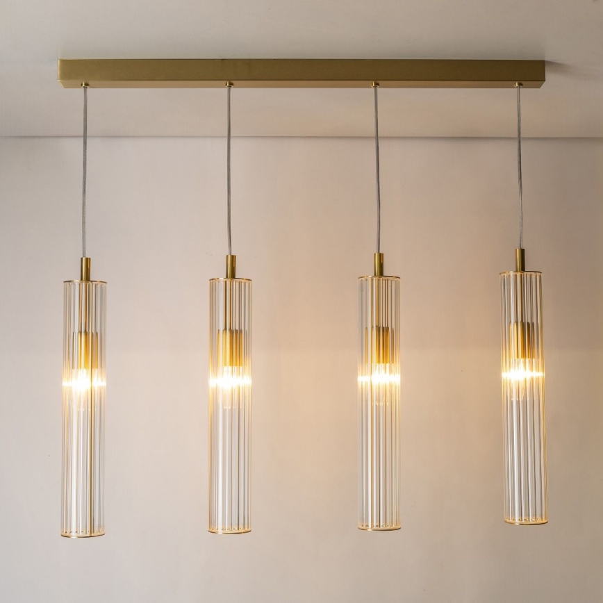 Zuma Line - Taklampa på vajer 4xE14/7W/230V, guldfärgad
