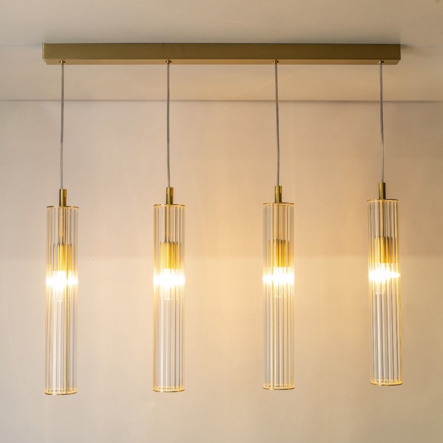 Zuma Line - Taklampa på vajer 4xE14/7W/230V, guldfärgad