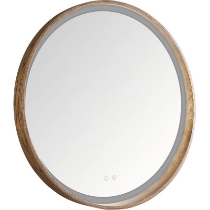 Zuma Line - Uppvärmd LED-väggspegel för badrum med inbyggd belysning, 36 W/230 V, valbar färgtemperatur 3000/4000/6000K, Ø 80 cm, IP44, ek