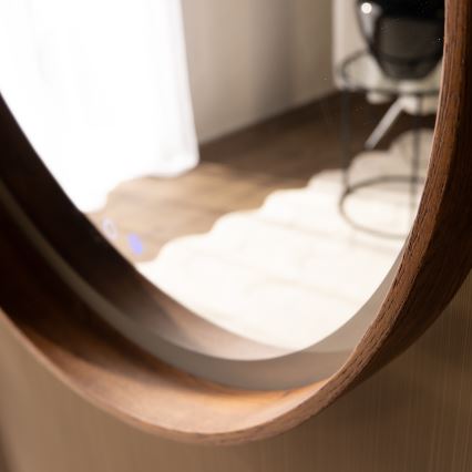 Zuma Line - Uppvärmd LED-väggspegel för badrum med inbyggd belysning, 36 W/230 V, valbar färgtemperatur 3000/4000/6000K, Ø 80 cm, IP44, ek