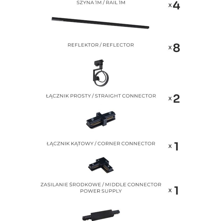 Zuma Line - Spotlight för skensystem 8xGU10/15W/230V svart