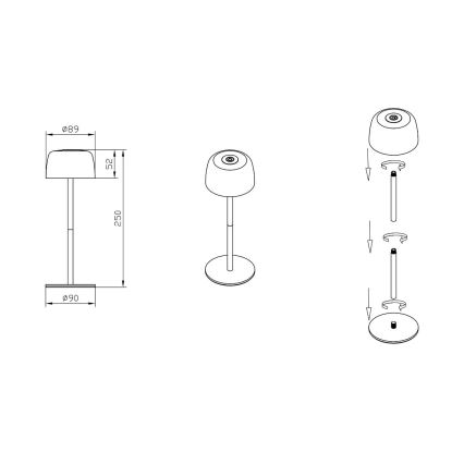 Zuma Line - LED Dimbart uppladdningsbart skrivbordslampa LED/2W/1200 mAh IP44 vit