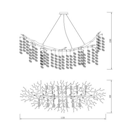 Zuma Line - Pendellampa på vajer 14xG9/3,5W/230V 115x40 cm guldfärgad
