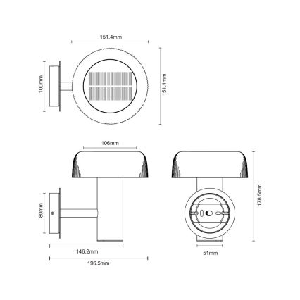 Zuma Line - LED solcellsvägglampa LED/2,5W/2000 mAh IP44 svart