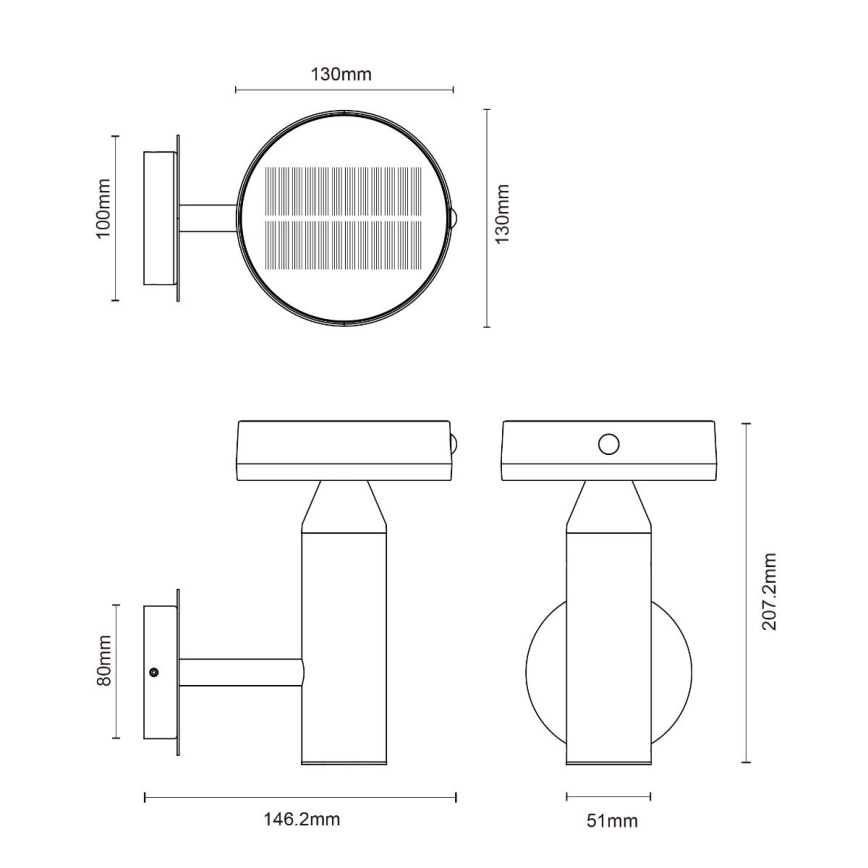 Zuma Line - LED solcellsvägglampa med rörelse- och skymningssensor LED/4,5W/2000 mAh IP44 svart